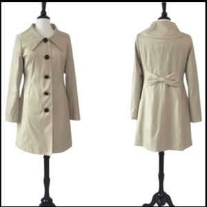 Trench Coat Cream Classic Designer Chic Bow Back Tailored Sz S